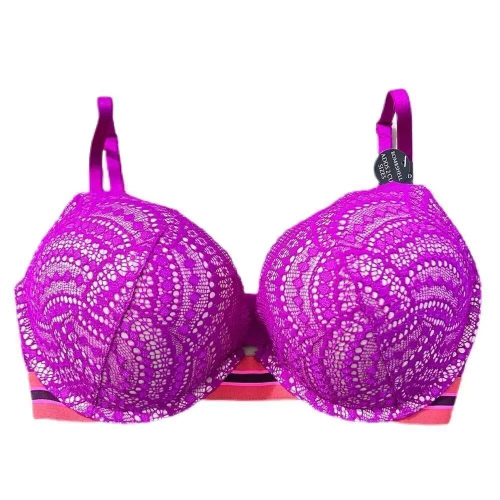 Victoria’s Secret Bombshell Plunge padded adds 2 cups lace bra berry rumba